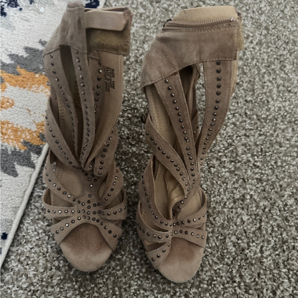 Two Lips Tan Studded Heels